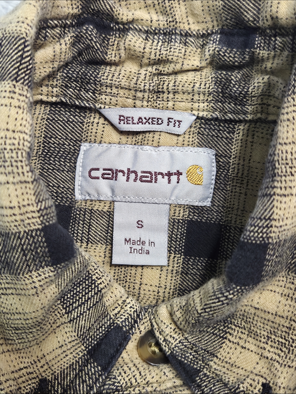 Carhartt Men’s Tan and Black Plaid Button-Down Flannel Size S - Picture 8 of 8
